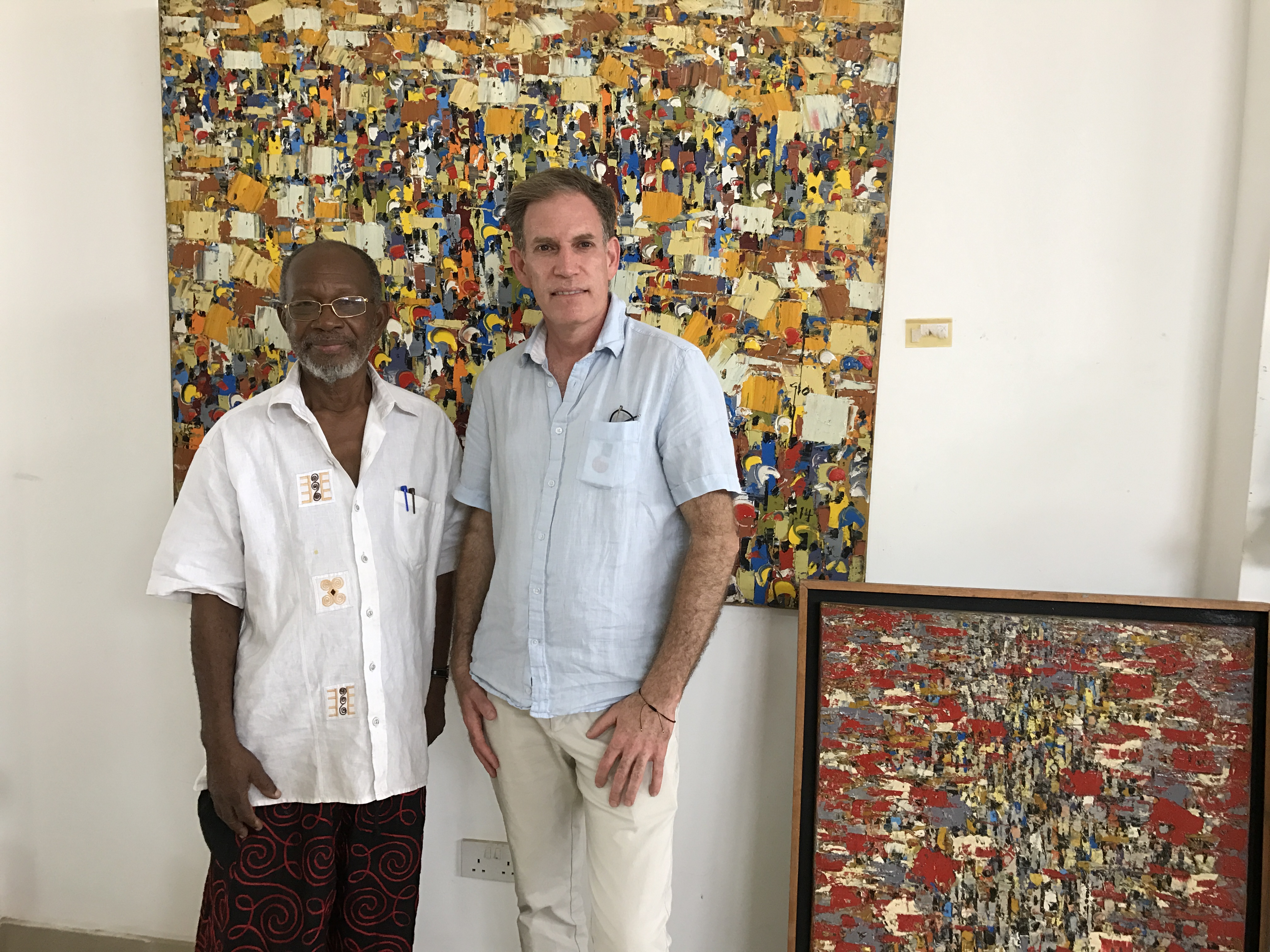 Ablade Glover and Serge Tiroche in the artist's studio, Accra, Ghana
