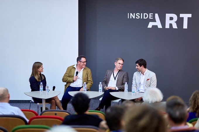 Serge, Micky, and Omer Tiroche at Art Market Budapest 2018 insider talk "Art Dynasty"